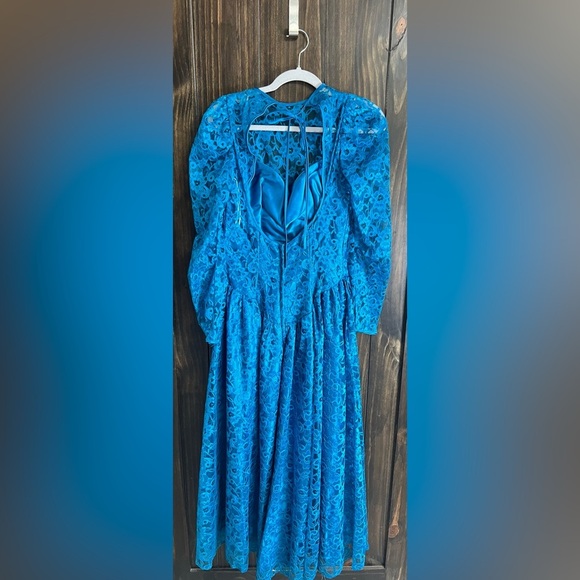 Vintage Dance-Allure Blue Lace Dress-Fit & Flair -Long Sleeve-sz 9/10 - Picture 8 of 14